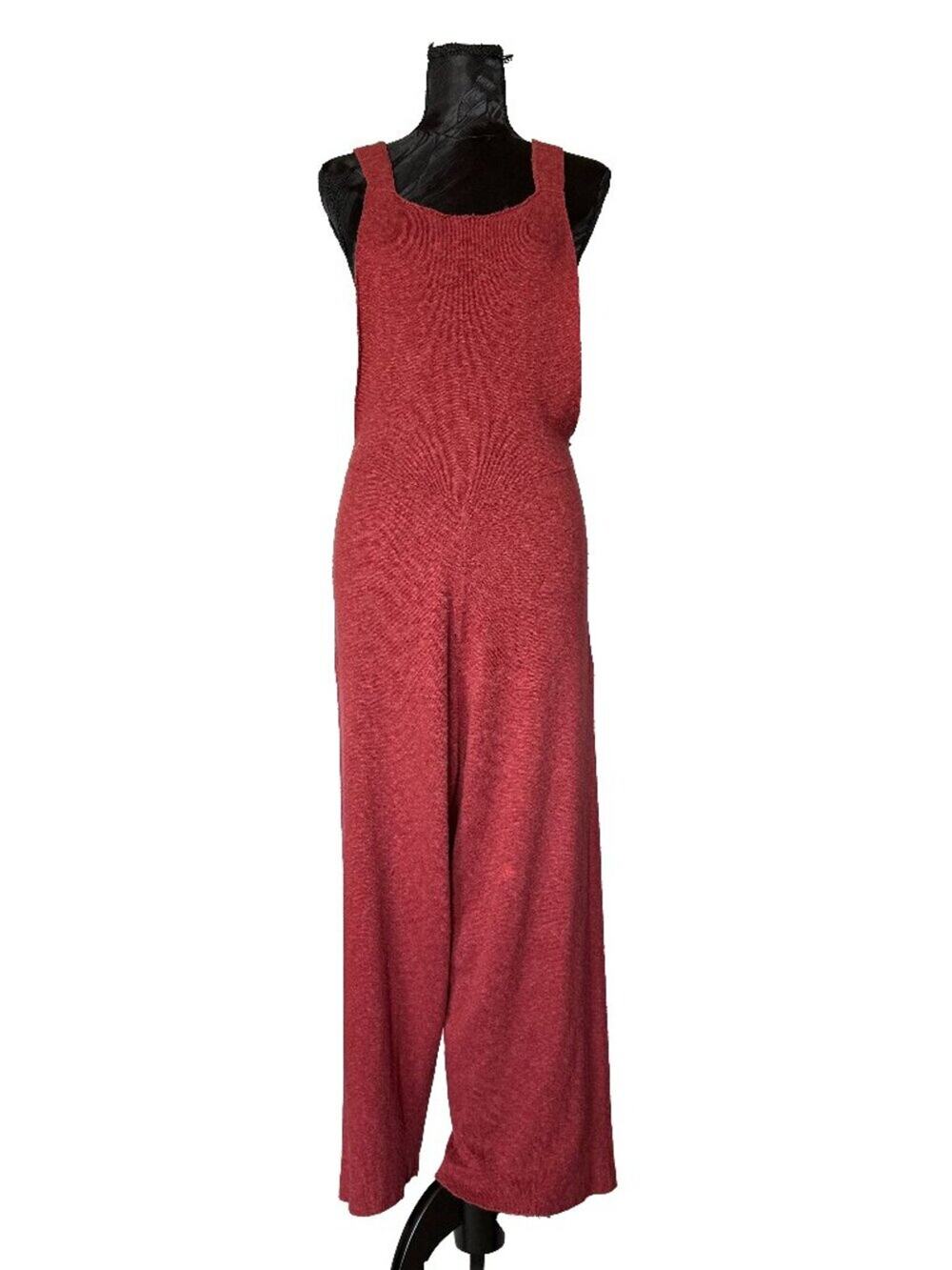 FREE PEOPLE Cozy Knit Wide Leg Tie Back Jumpsuit - Muted Rust